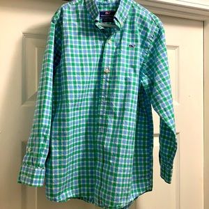 Vineyard Vines boy’s whale shirt button down blue and green size 7